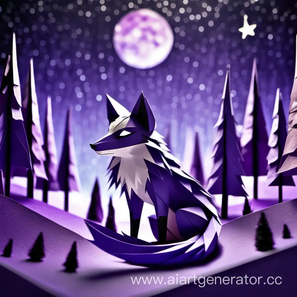 Purple-Night-Sky-Paper-Fox-in-Enchanted-Forest