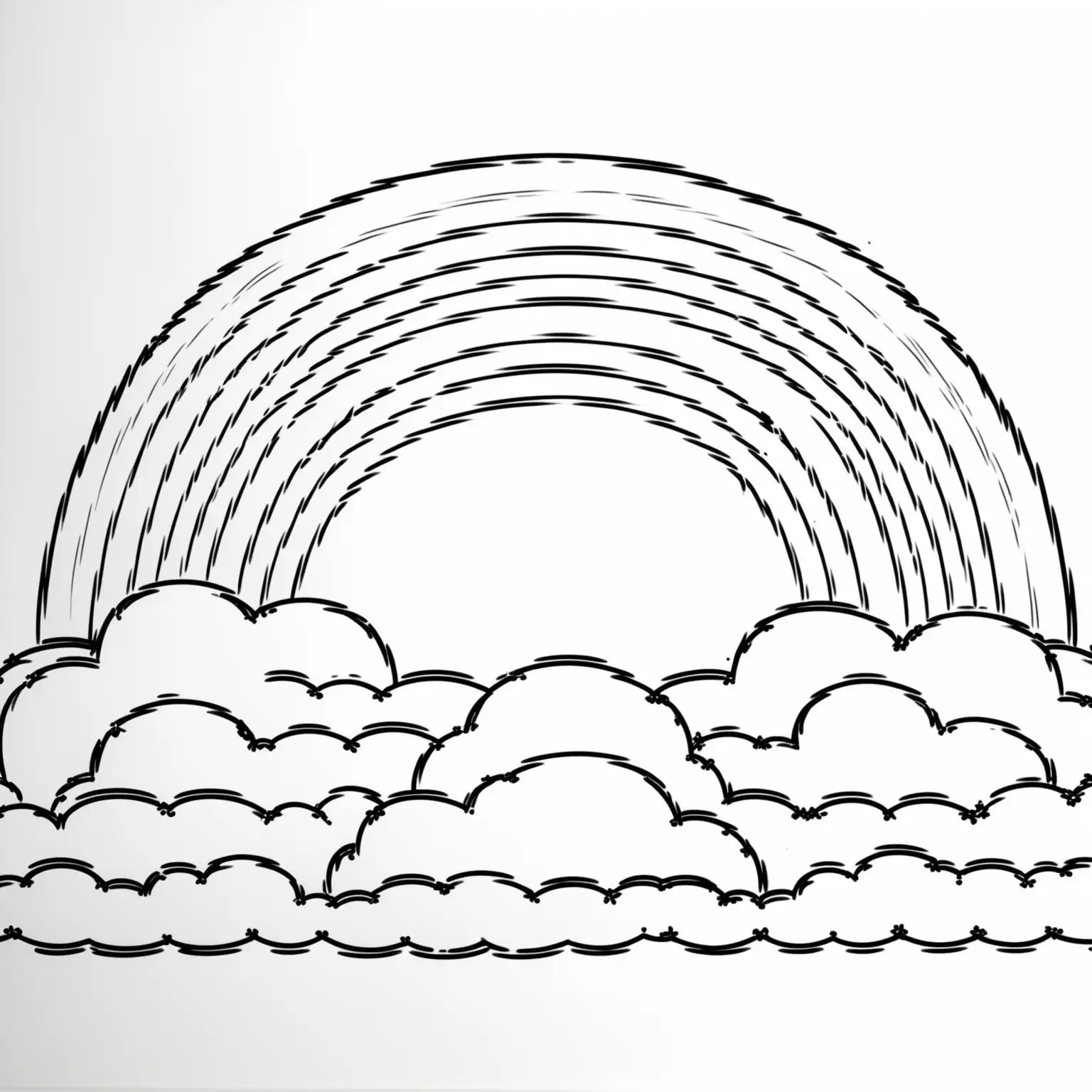 Monochrome Rainbow Coloring Page with Clouds