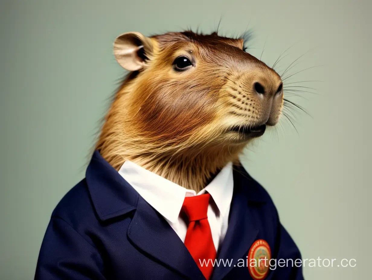 Capybara-Wearing-School-Uniform-in-a-Soviet-Era-Setting
