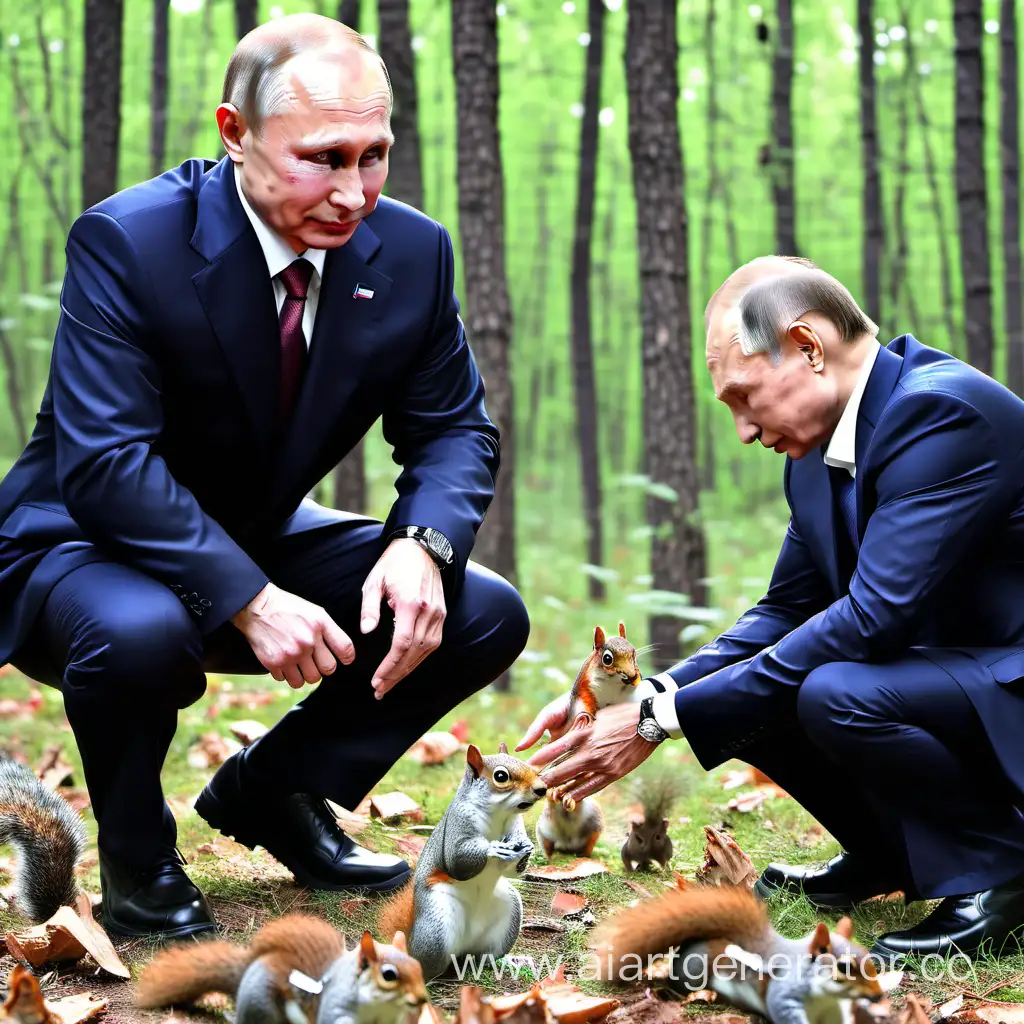 Иван Ургант в лесу показывает найки Владимиру Владимировичу Путину с белками