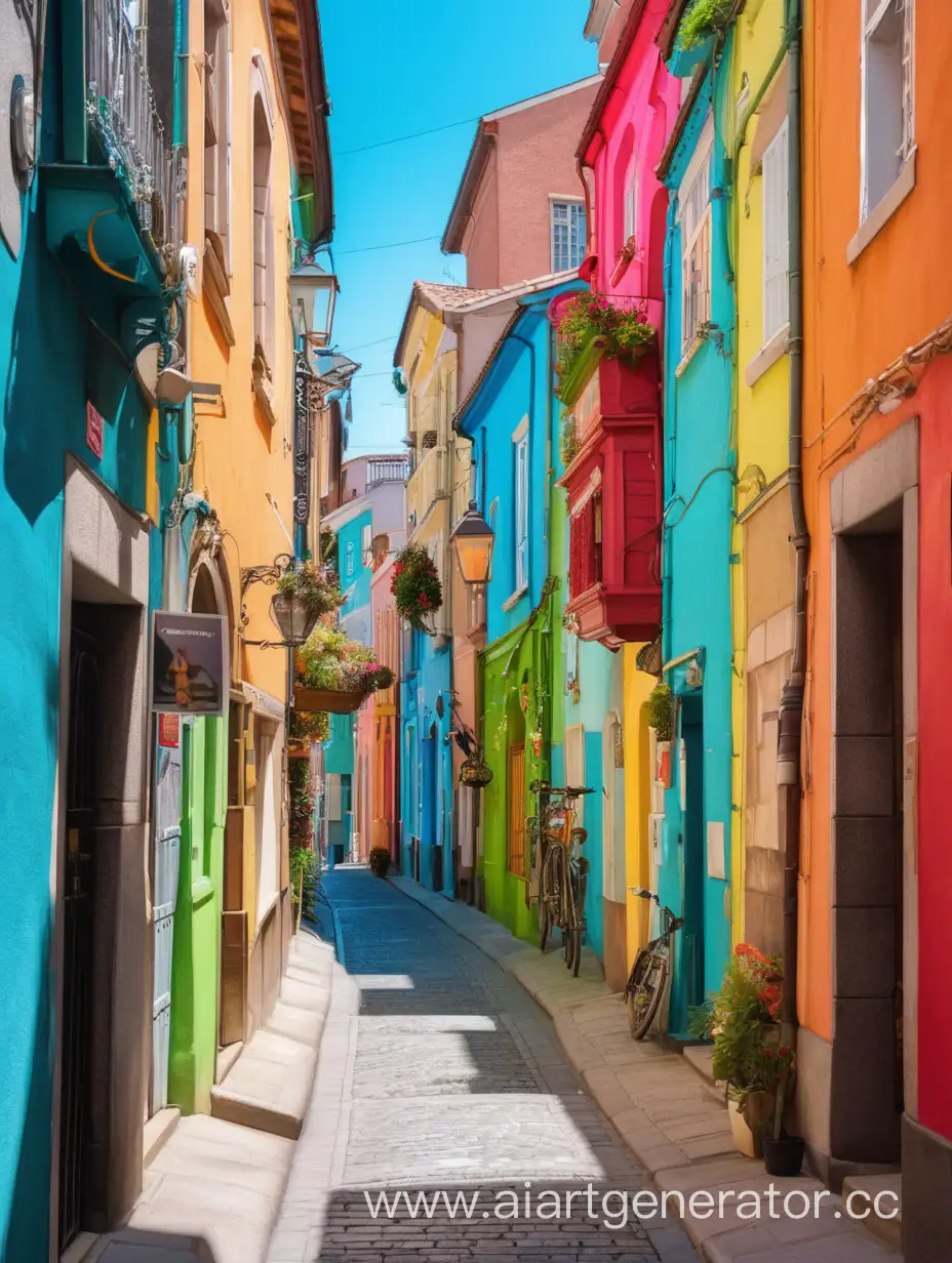 Узкая улица города в ярких красках 
