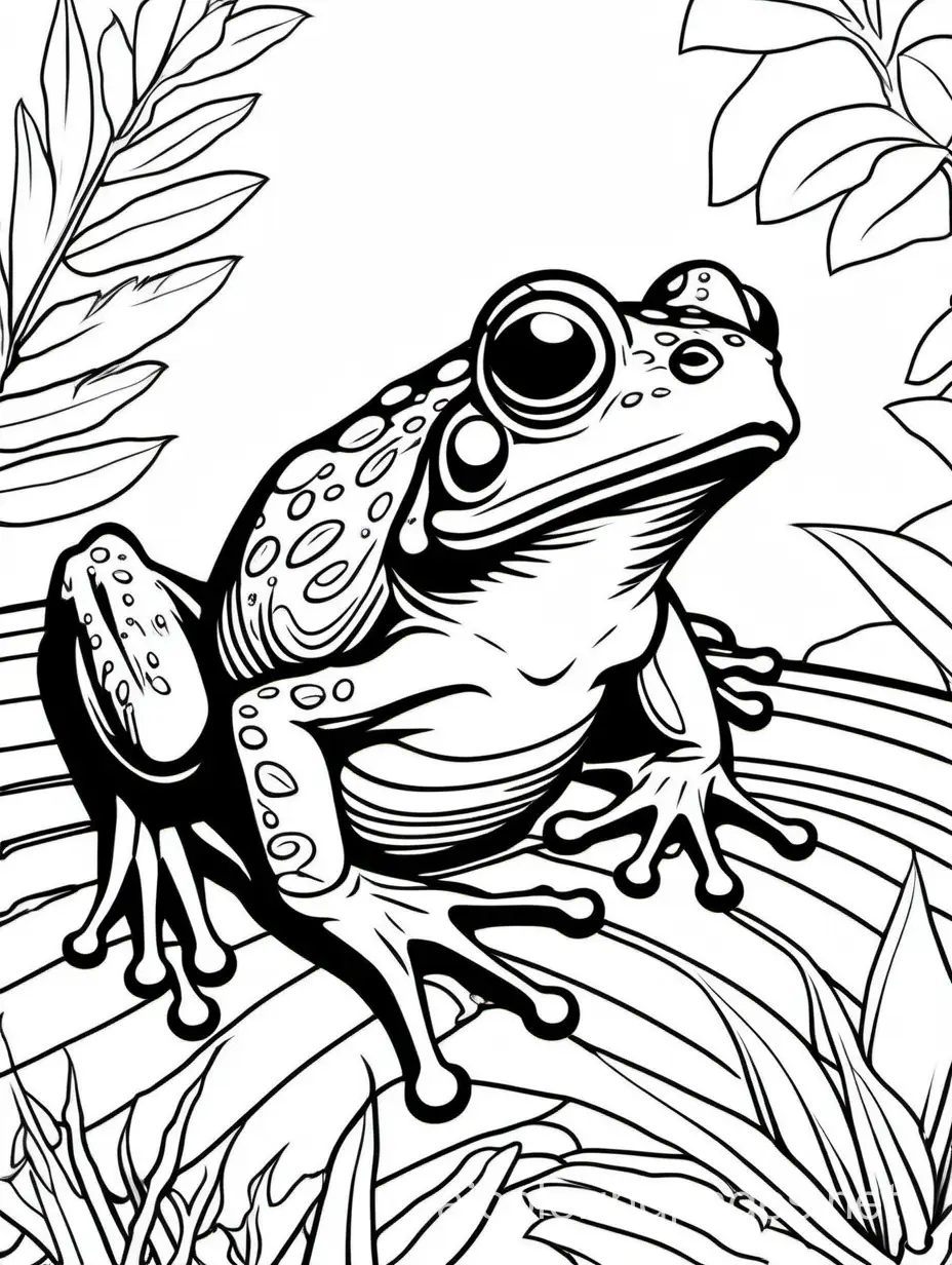 frog, Coloring Page, black and white, line art, fine art, masterpiece, white background, intricate, Ample White Space. The background of the coloring page is plain white to make it easy to color within the lines. The outlines of all the subjects are easy to distinguish, making it easy to color without too much difficulty, Coloring Page, black and white, line art, white background, Simplicity, Ample White Space. The background of the coloring page is plain white to make it easy for young children to color within the lines. The outlines of all the subjects are easy to distinguish, making it simple for kids to color without too much difficulty