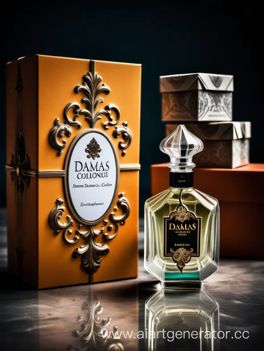 a bottle of damas cologne sitting next to a box, a flemish Baroque by Demetrios Farmakopoulos, instagram contest winner, dau-al-set, dynamic composition, contest winner, feminine