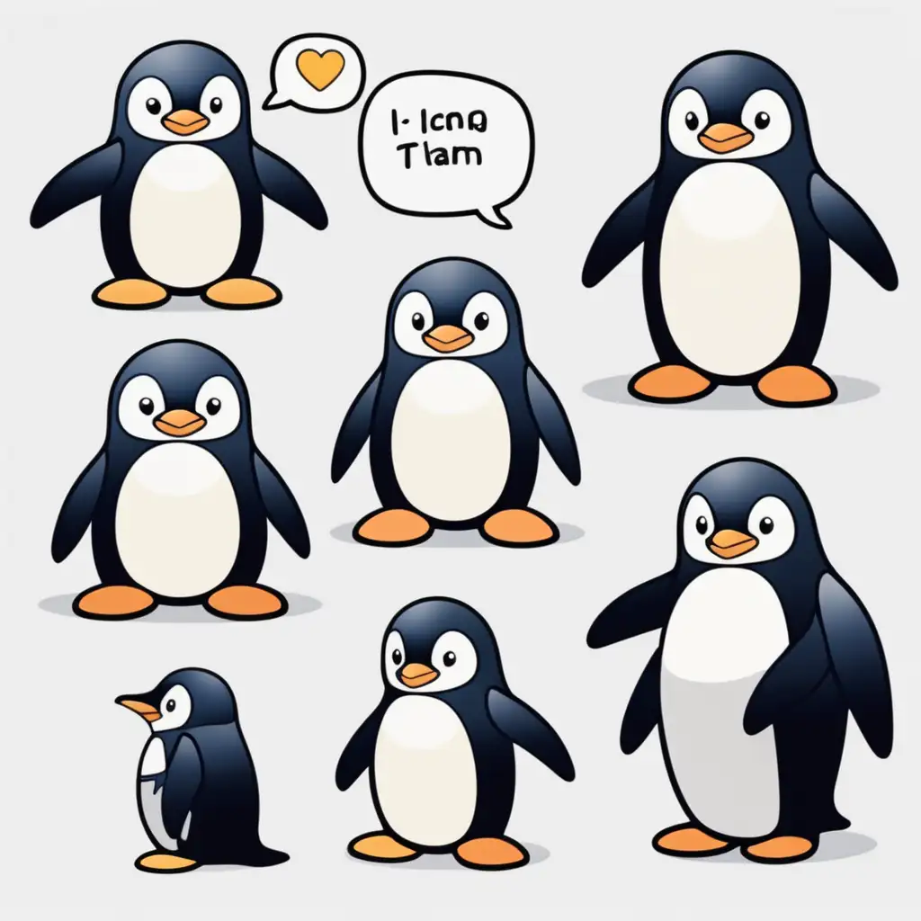 Create an images with cute penguin but it should be simple common graphic for telegram sticker pack