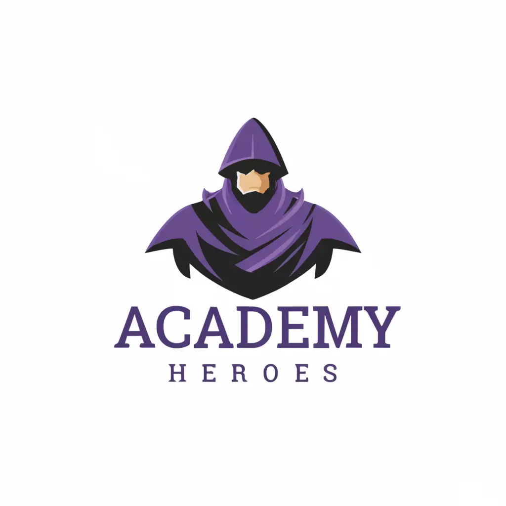 a logo design,with the text "Academy Heroes", main symbol:caped purple silhouette,Moderate,be used in Education industry,clear background