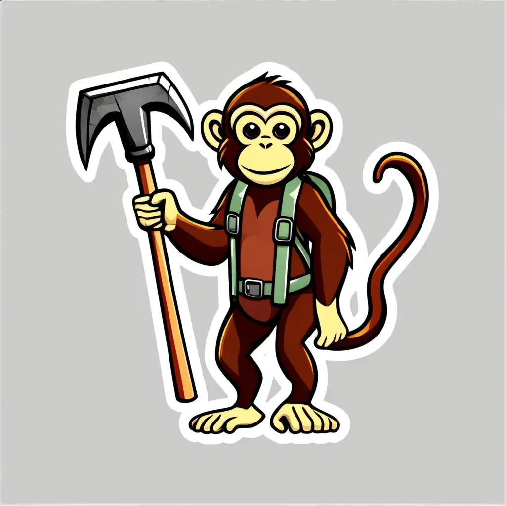 Transparent Background Monkey with Pickaxe Icon