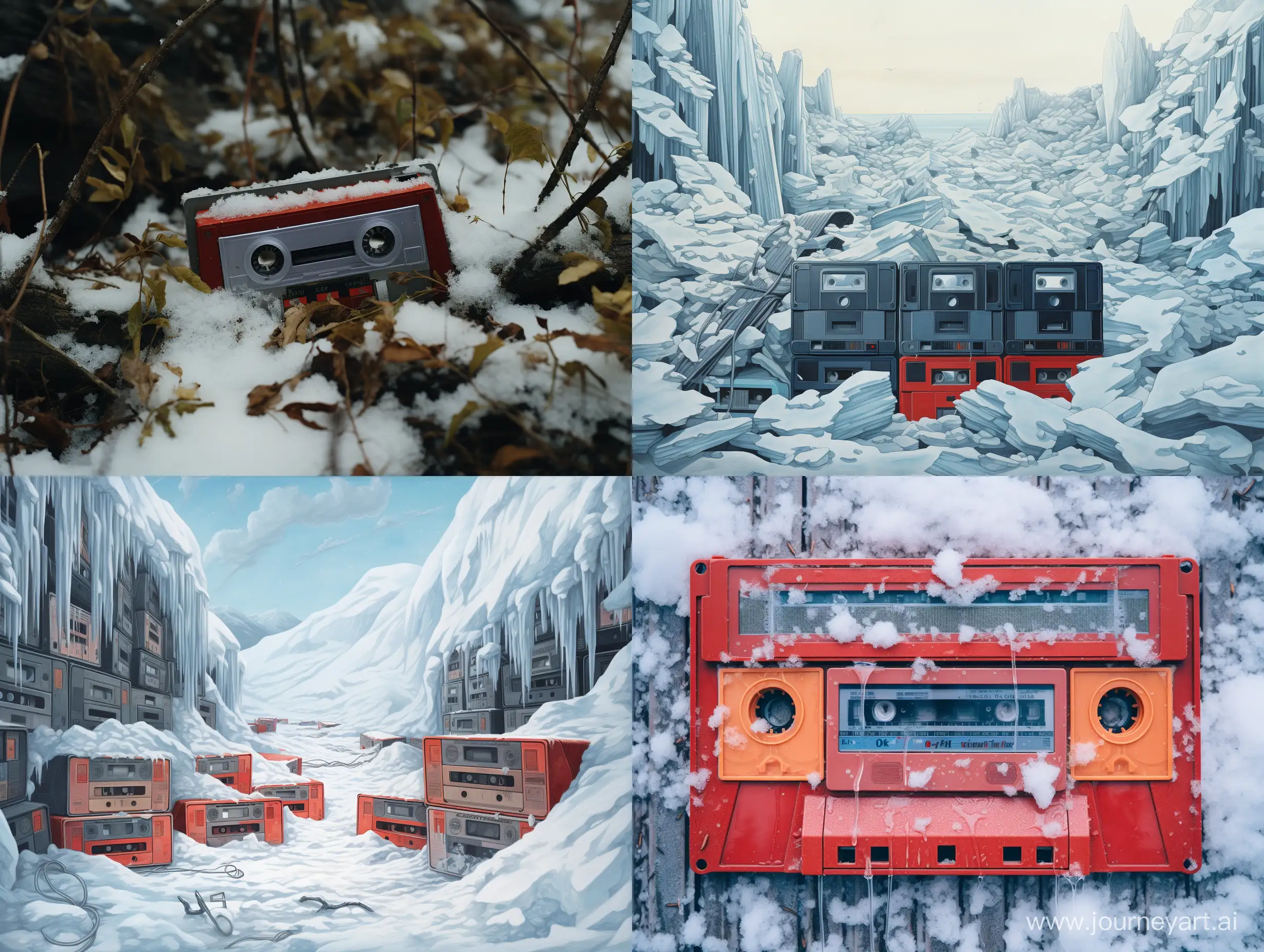 The cassettes are covered with snow a lot