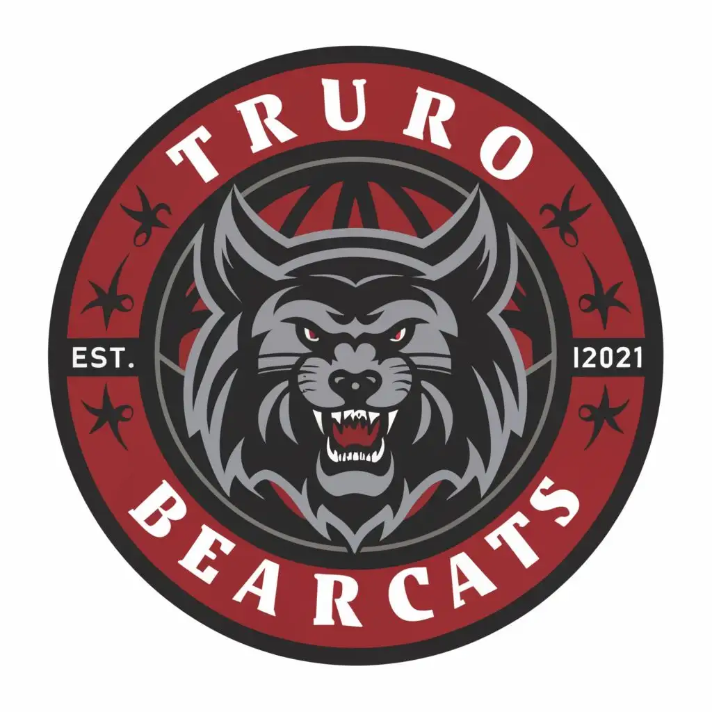 a logo design,with the text "Truro Bearcats", main symbol:Circle logo, animal, bearcat, red, black hockey,Moderate,be used in Sports Fitness industry,clear background