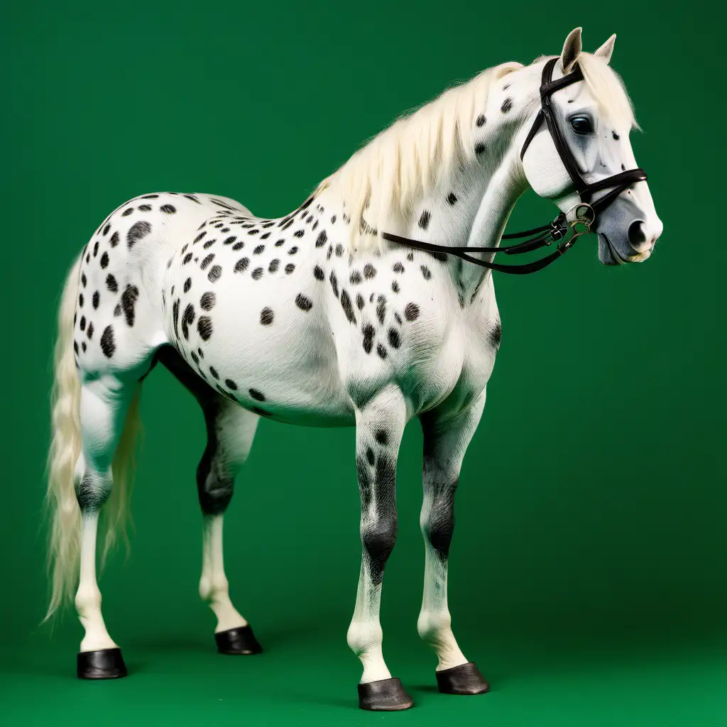 Graceful Knabstrupper Horse in Full Height on Verdant Green Background