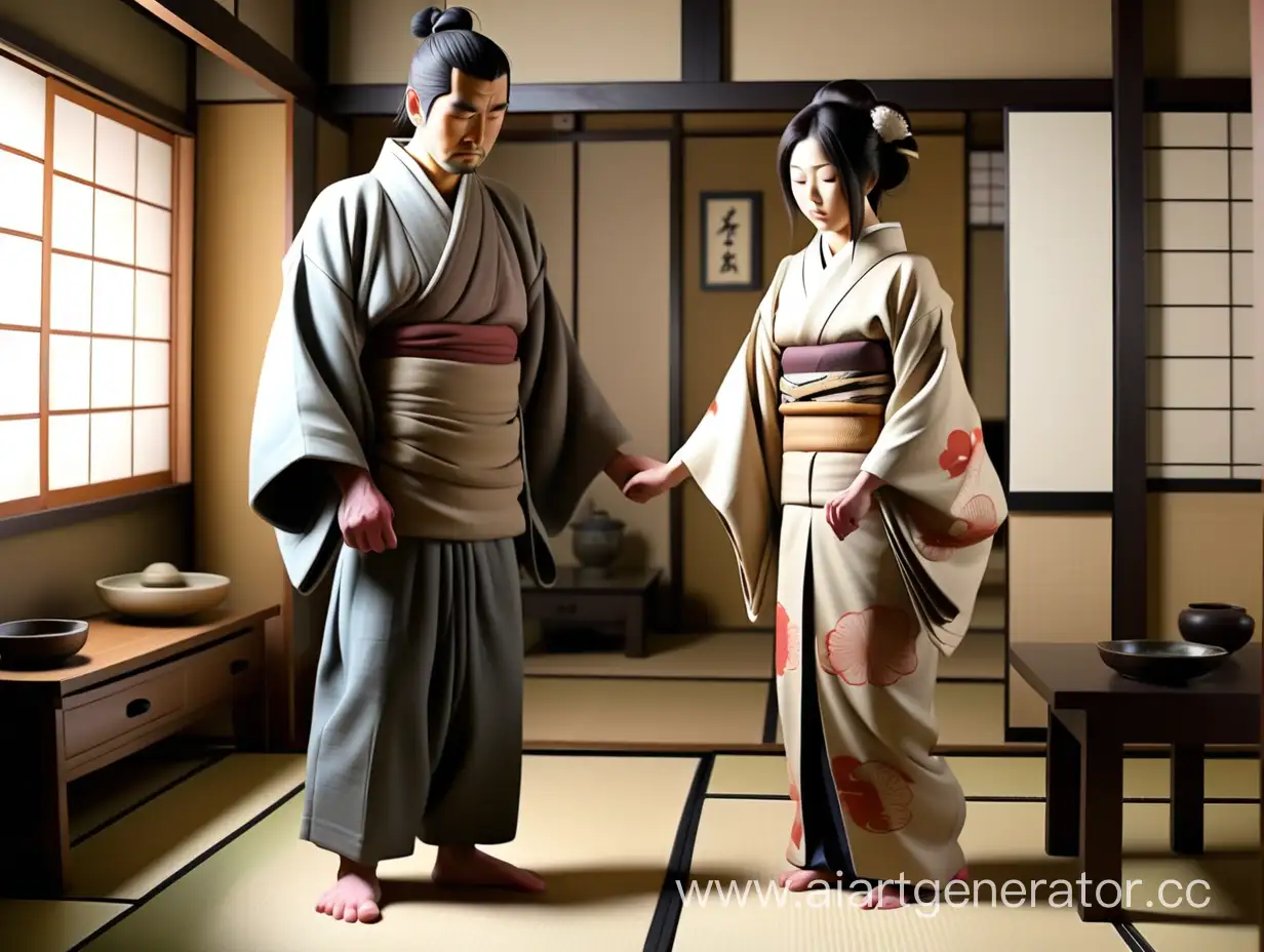 Japanese-Couple-Admiring-Traditional-Attire-in-Historic-Home