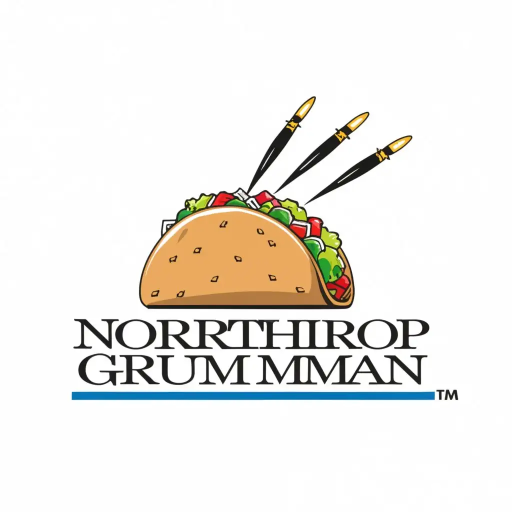 logo, a taco with a missile shooting out of it, with the text "Casa de Northrop Grumman", typography