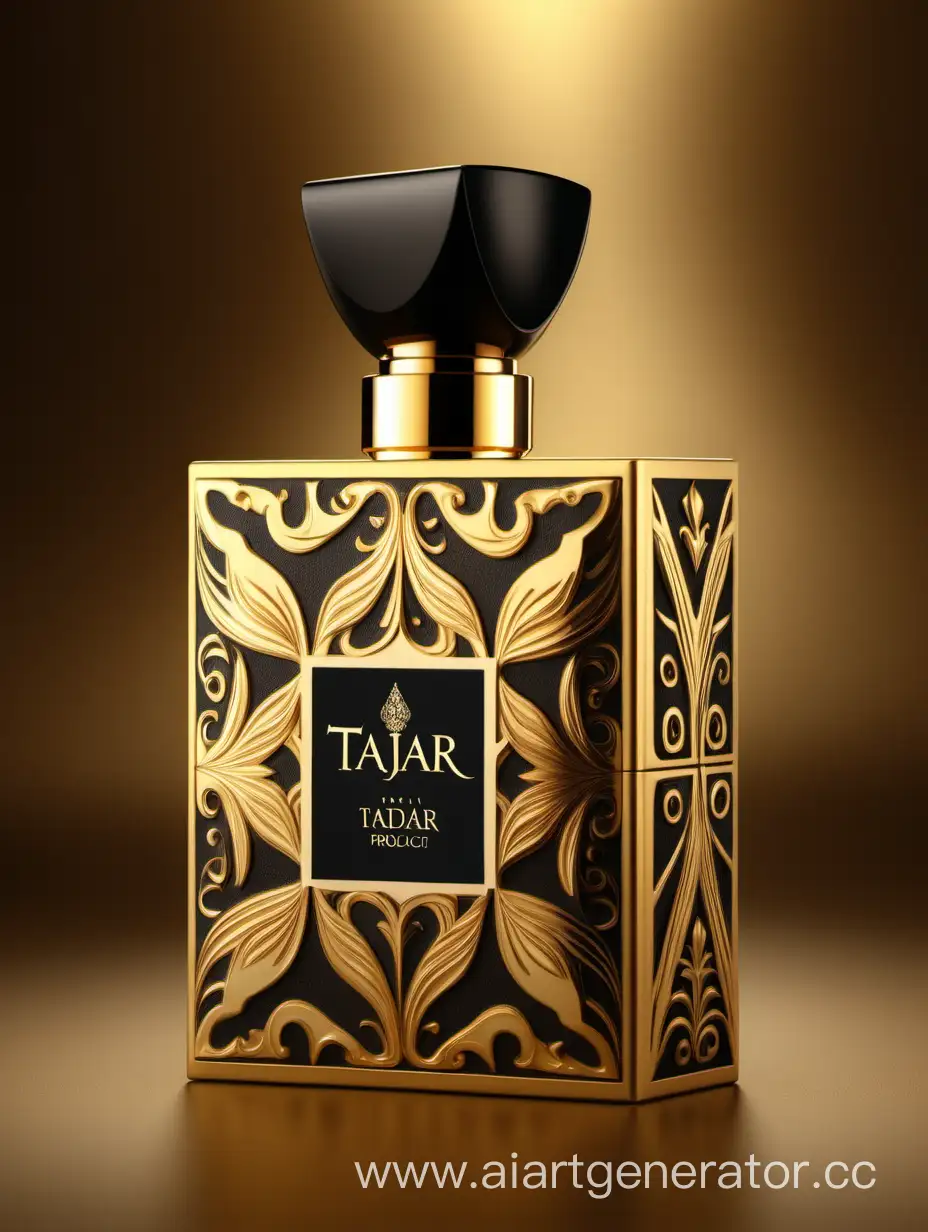 Elegant-TAJDAR-Perfume-Box-Design-with-Gold-and-Royal-Black-Accents