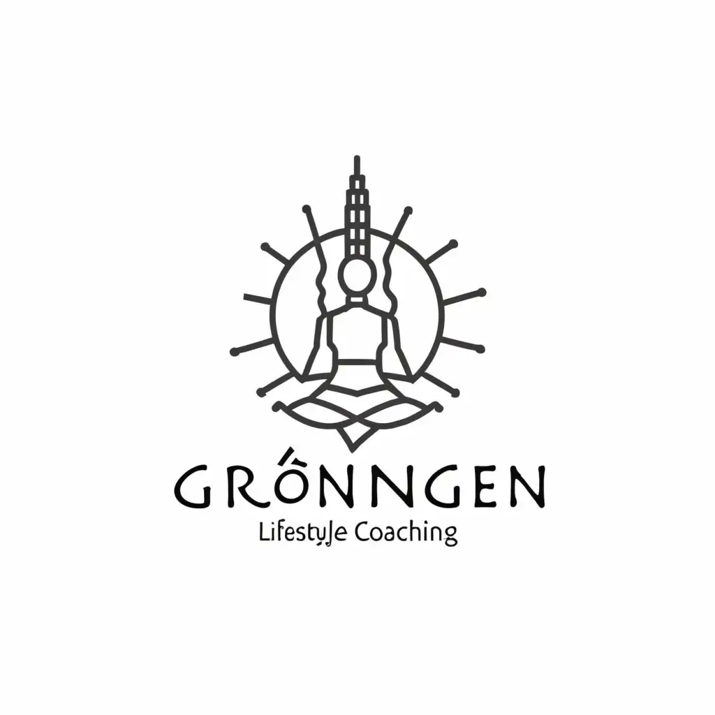 a logo design,with the text "Lifestyle Coach-Groningen", main symbol:a woman doing yoga with the Martini Tower of Groningen behind her,Moderate,clear background
