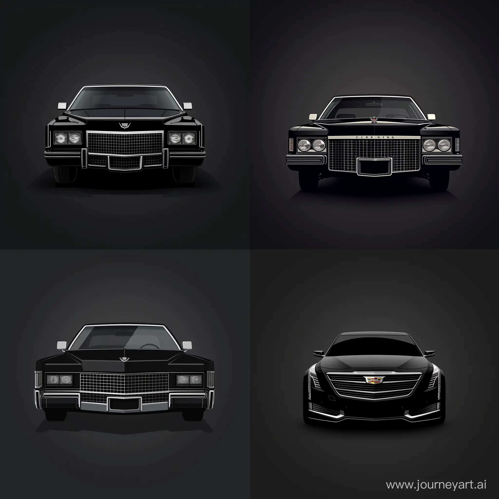  Minimalism 2D Illustration Car of Front View, Cadillac Fleetwood: Black Body Color, Simple Dark Background, Adobe Illustrator Software, High Precision