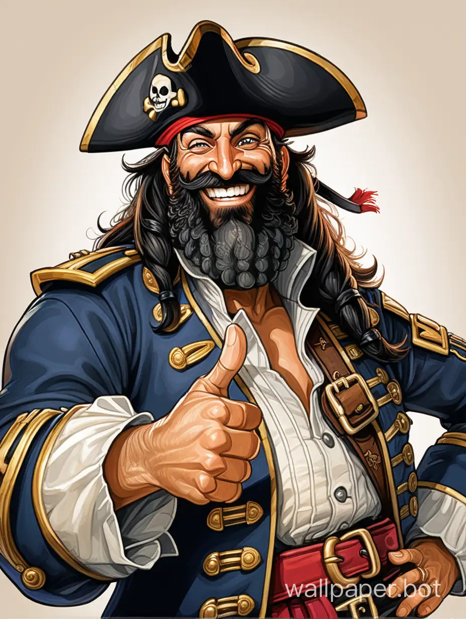 portrait of Blackbeard the pirate smiling and winking at you, giving you a thumbs up