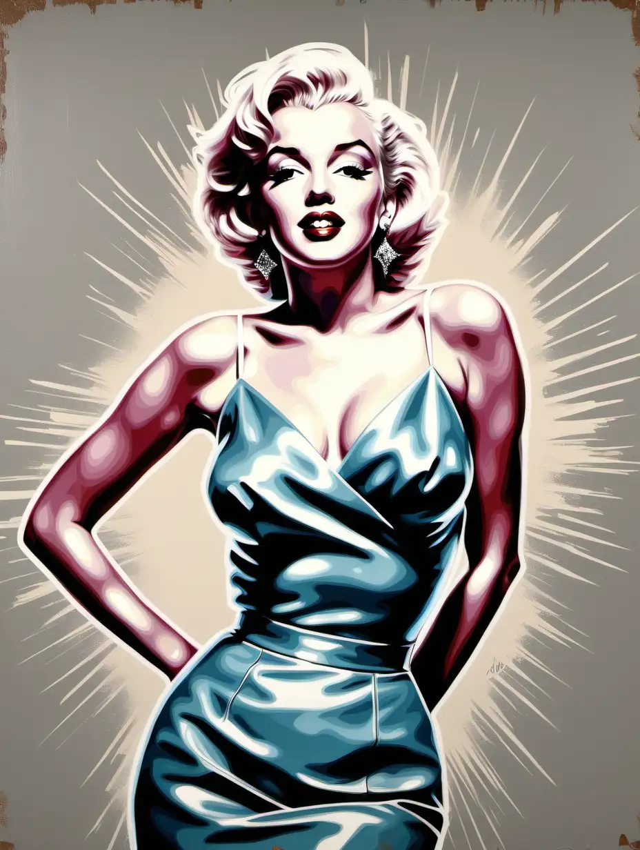 Contemporary painting of Marilyn Monroe, dressed in fashionable clothes, glamour, creative, poster style, --ar 88:125 --v 6.0 --s 500