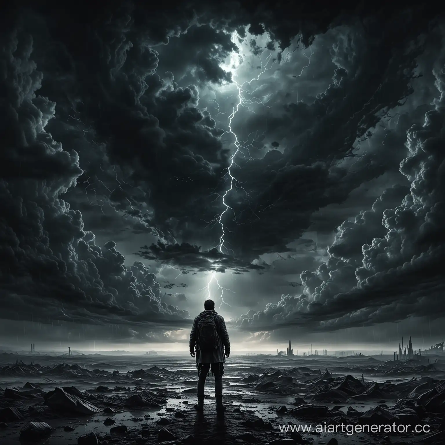 Apocalyptic-Rock-Music-Album-Cover-Lone-Figure-Amidst-Stormy-Night-Sky