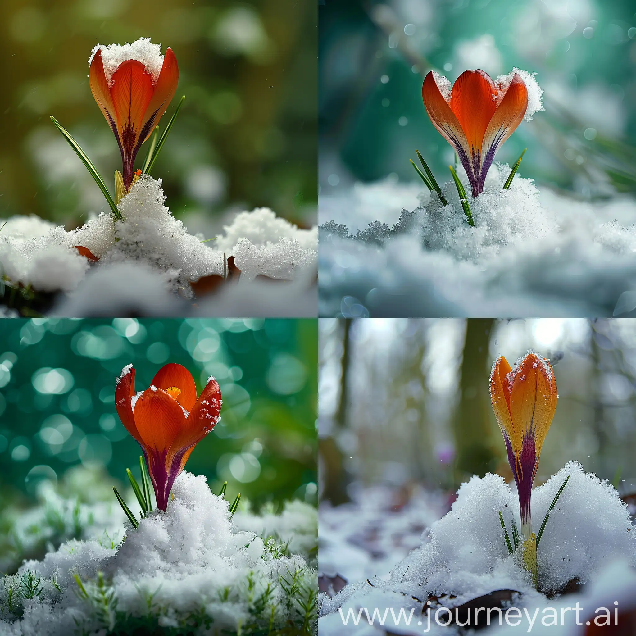 Emerald-Forest-Winter-Scene-with-Bordeaux-Crocus-in-Snow