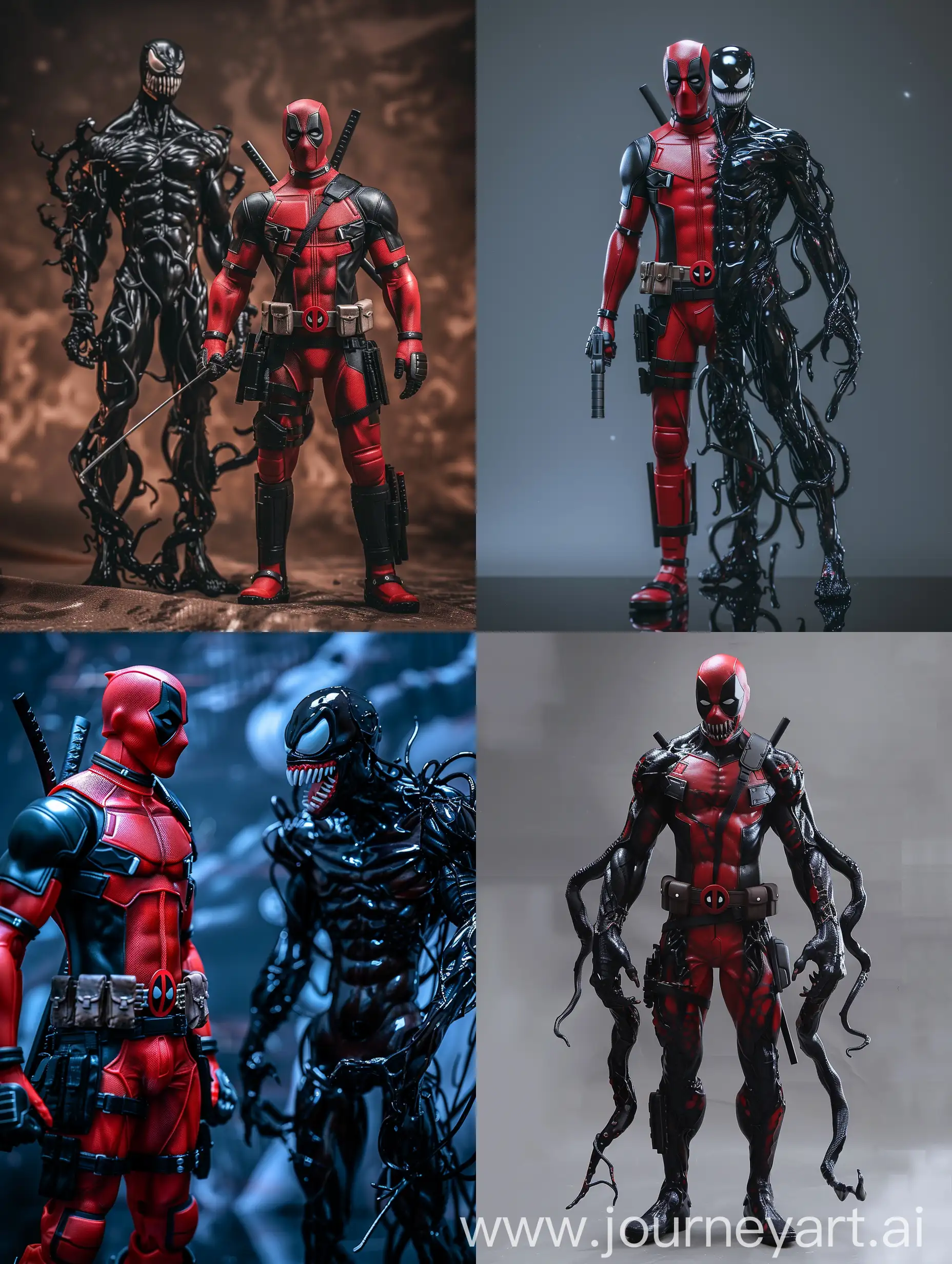 Deadpool Venom Symbiote Mix Best Quality,Masterpiece,Ultra High Resolution,(Realisticity:1.4),Original Photo,Cinematic Lighting, 1boy,full body,stand, 