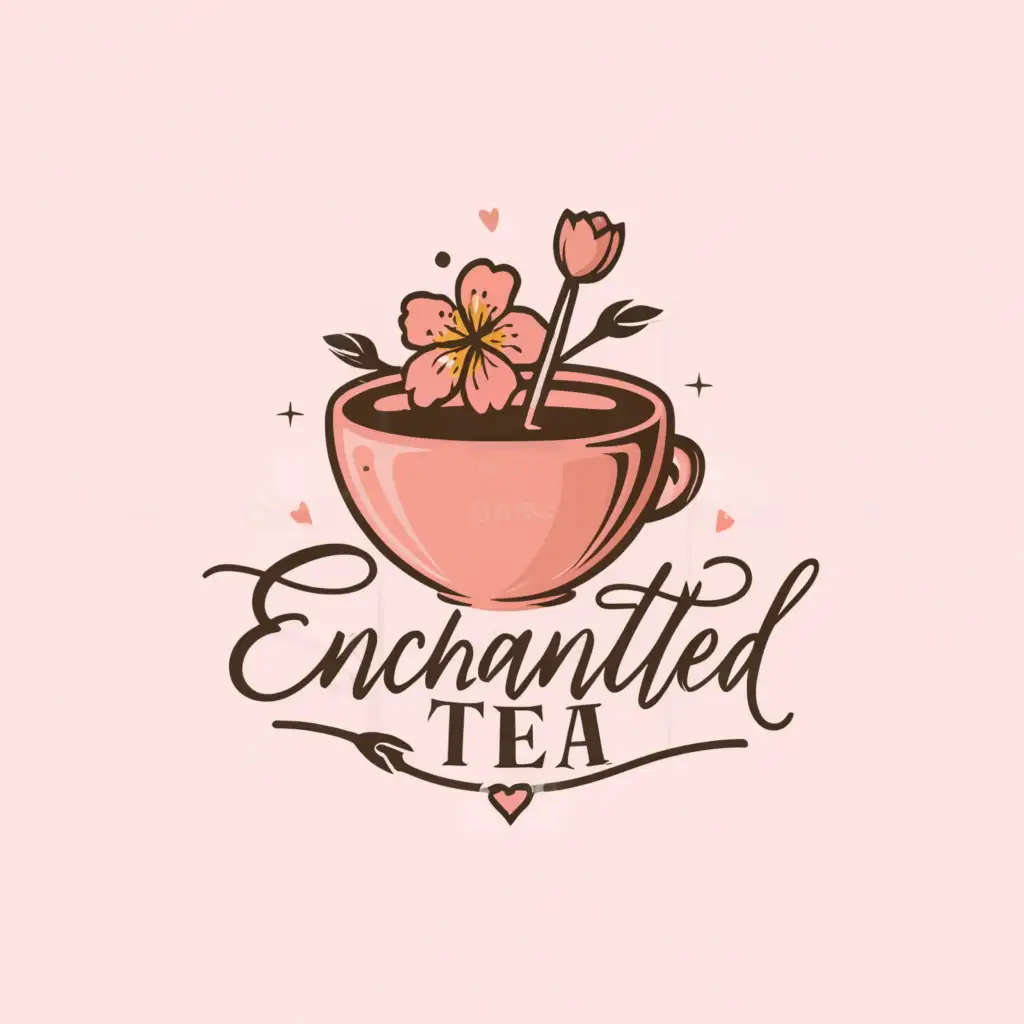 a logo design,with the text "Enchanted Tea", main symbol:cup of tea anime hibiscus,Moderate,clear background