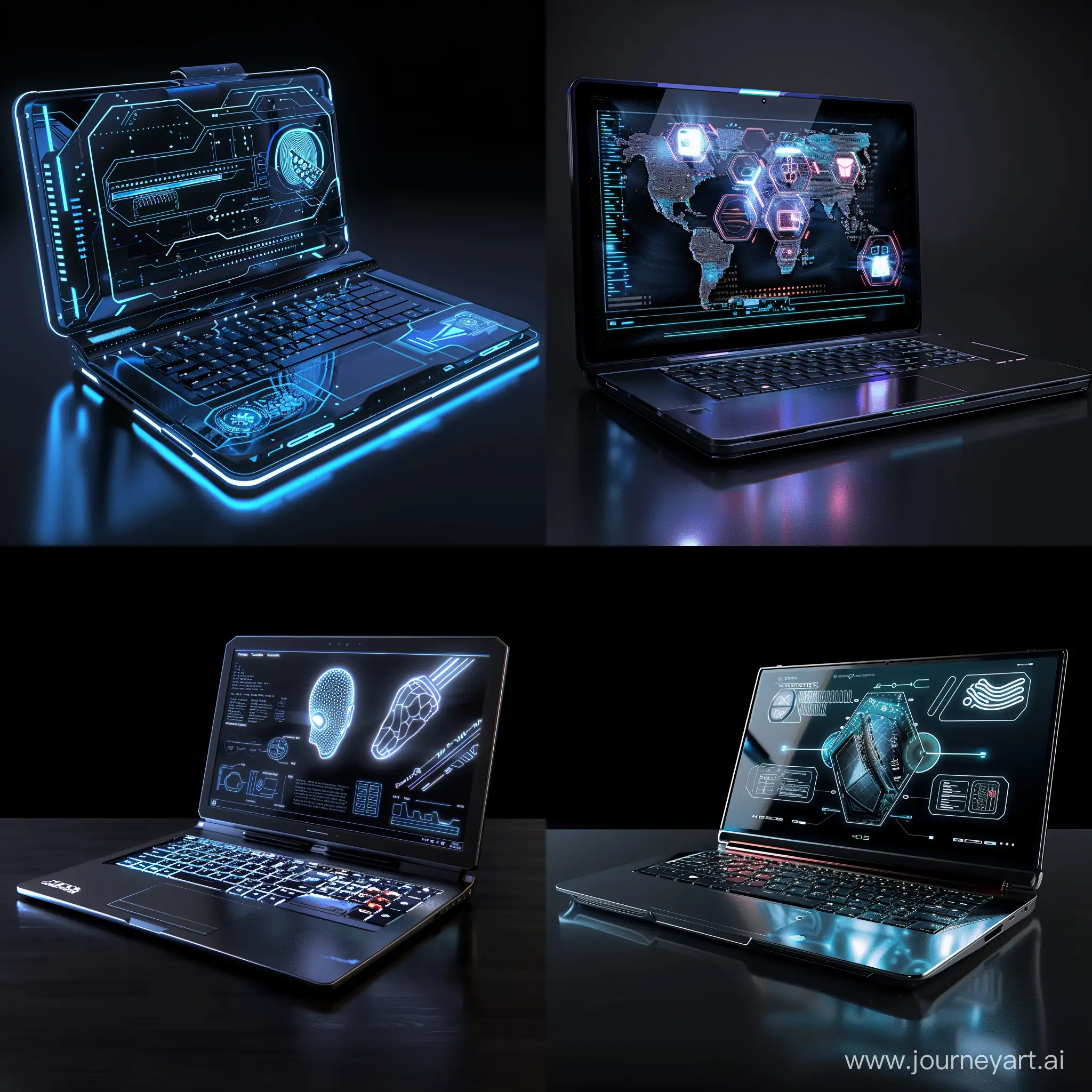 Futuristic laptop, world of high tech, world of biometrics, octane render