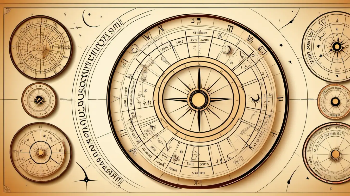astrology wheels with loose lines,  no burn, pure beige paper. no corner shadow on the paper
