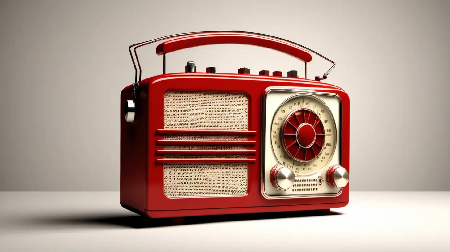 A red old time radio against a solid white background, no cord.