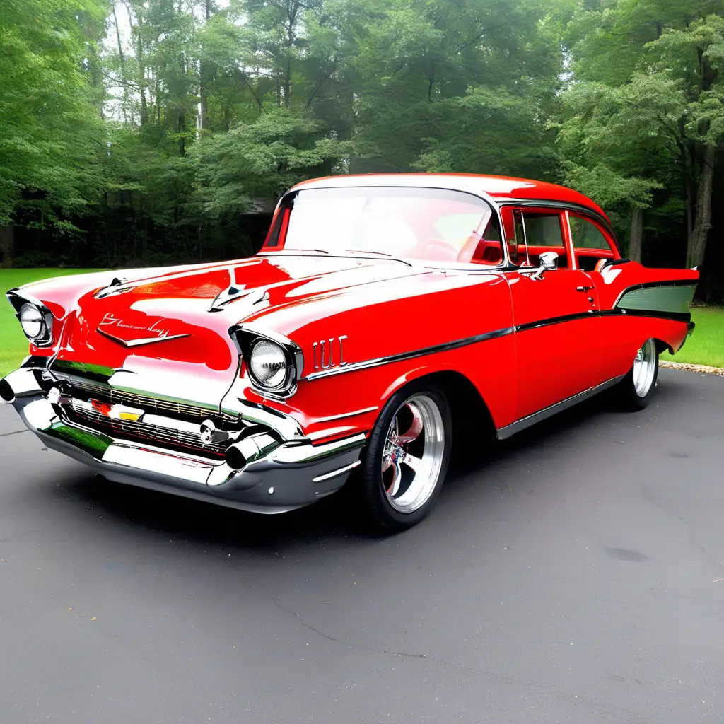 Classic 1957 Chevy Belair with Striking Red Custom Paint Job