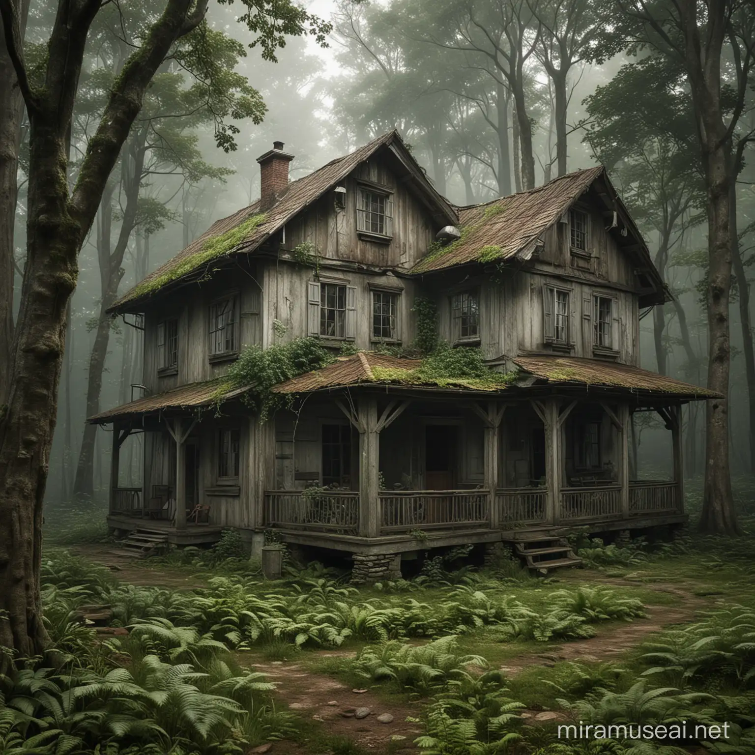 A very old home in a deep forest, make it realistic