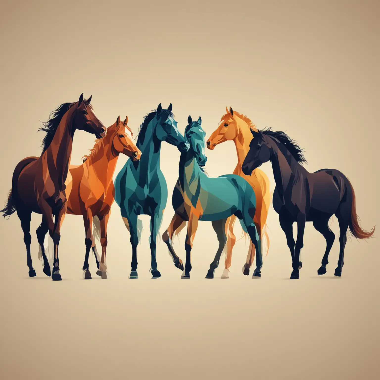 Abstract Vector Illustration of Four Horses with Bold Colors and Minimal Details