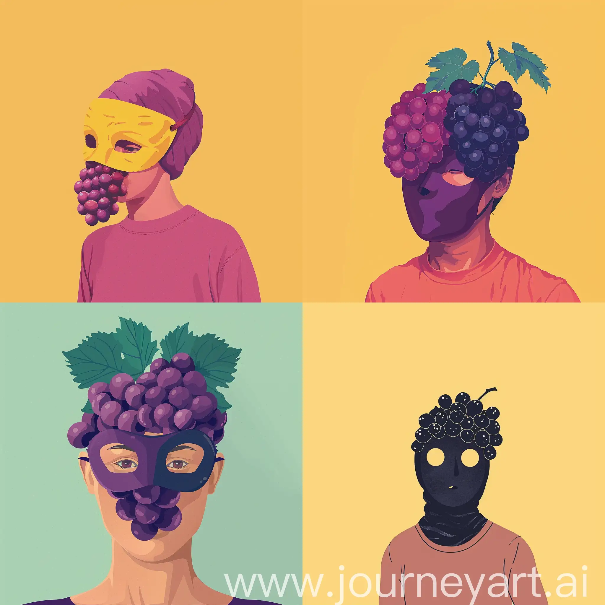 e person with a grape mask flat background minimalistic