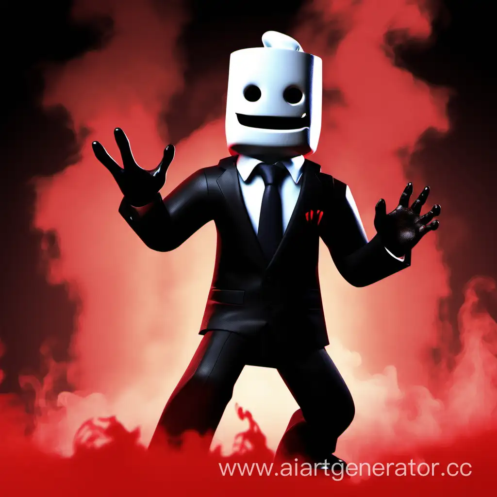 Roblox-Style-Monster-with-White-Mask-and-Tamarindroid-Emerging-from-Red-Smoke