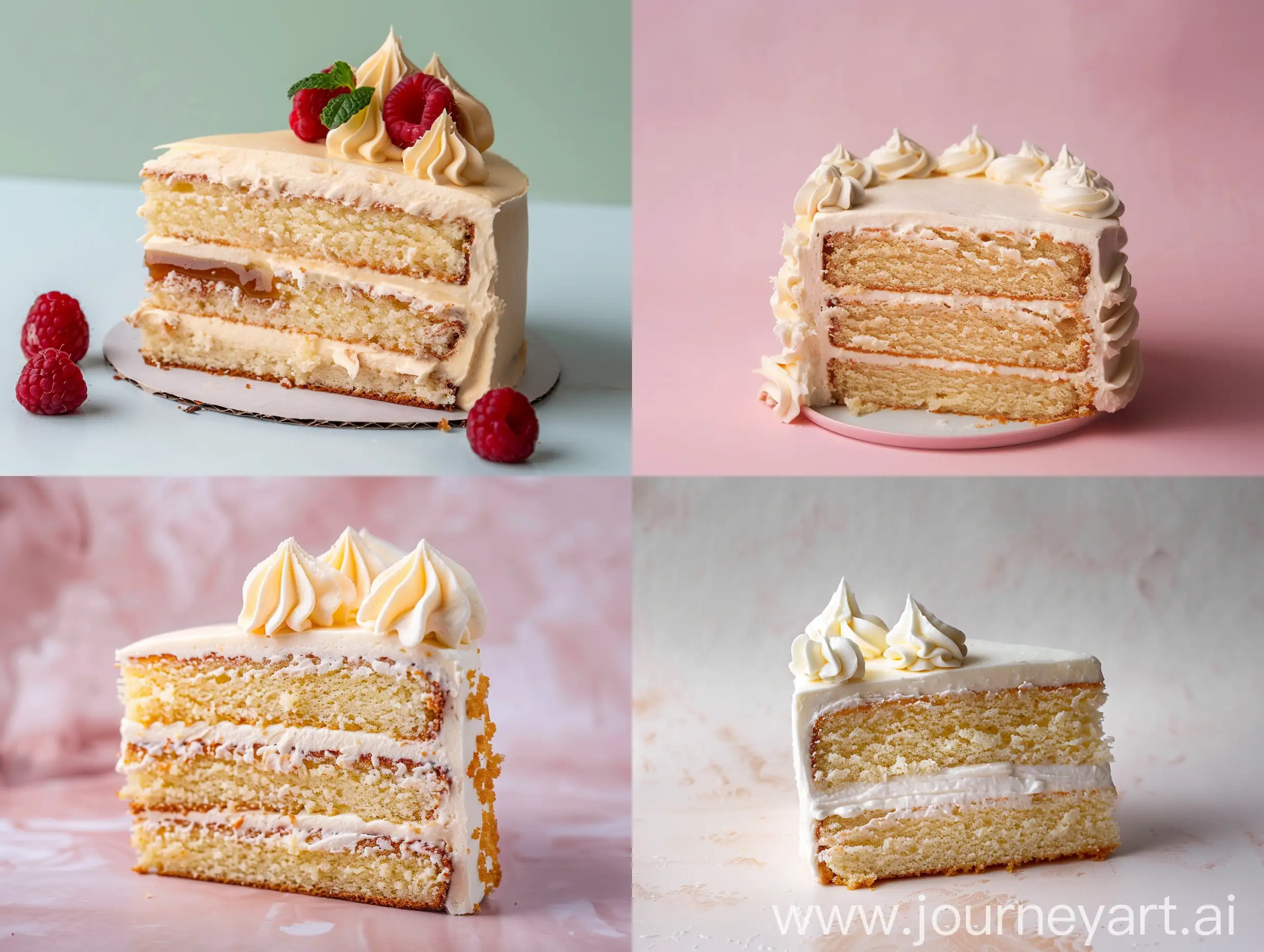 Studio photography of vanilla cake with a single color background
