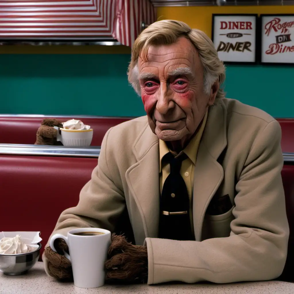 Mr Roger's having coffee all alone in a diner