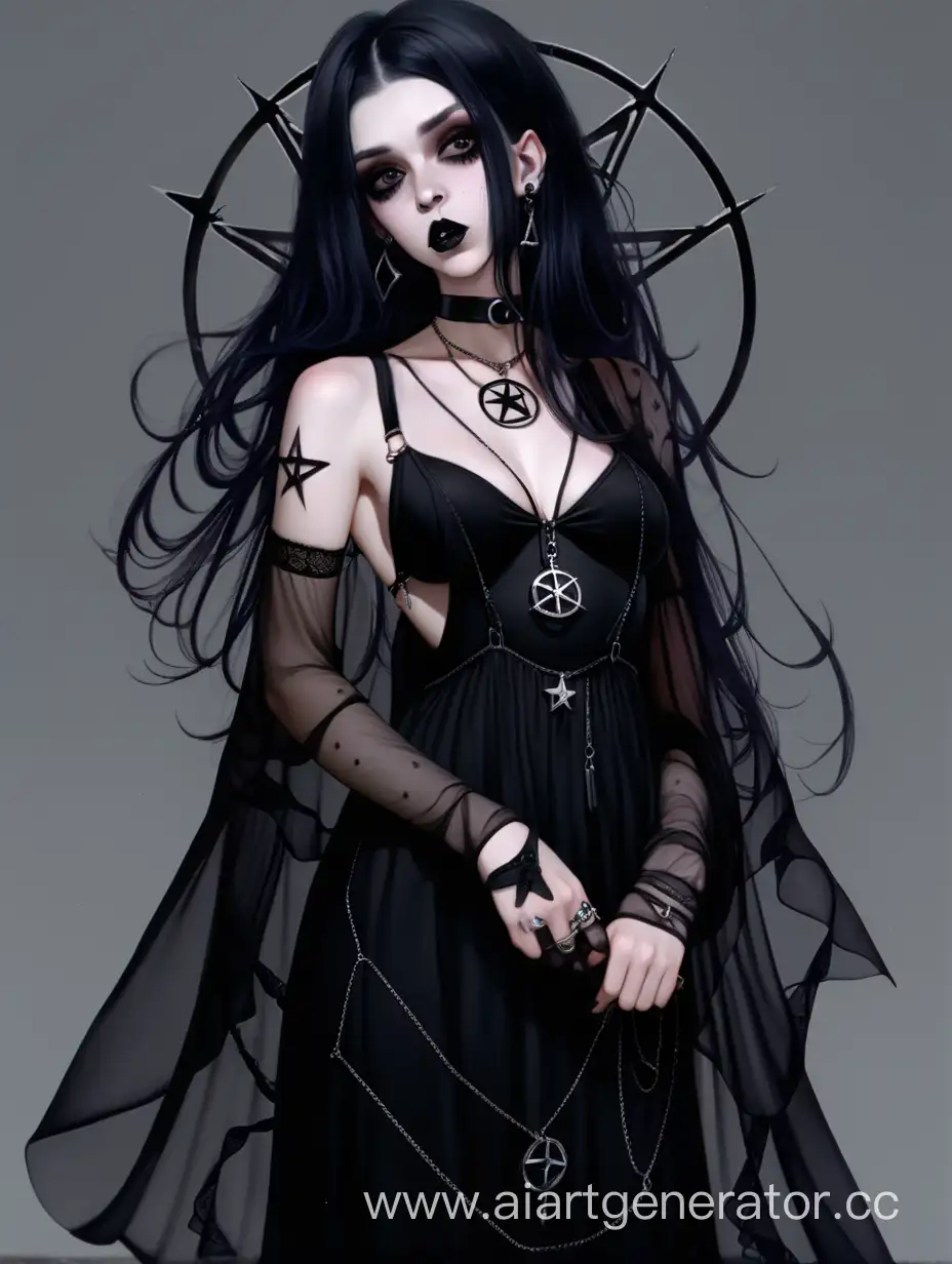 Mystical-Elegance-Enchanting-Goth-Girl-in-Black-Attire-with-Pentagram