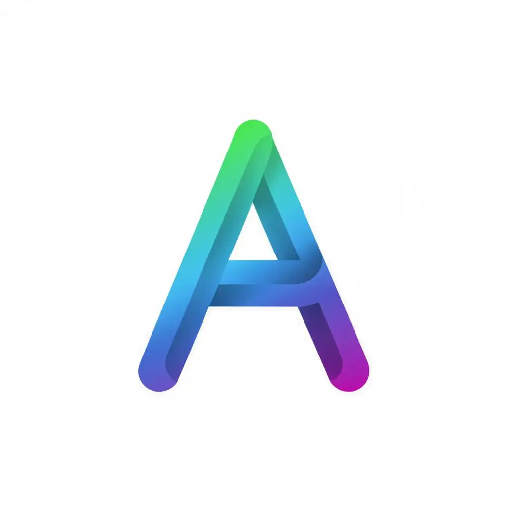 logo, inverted A, with the text "A", typography, be used in Internet industry, green blue and grape colors, gradient
