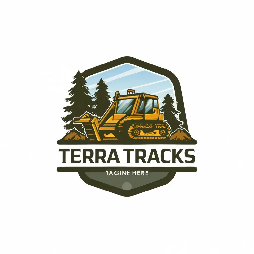 a logo design,with the text "Terra Tracks", main symbol:Bulldozer pushing dirt, trees, Moderate, be used in Construction industry, clear background