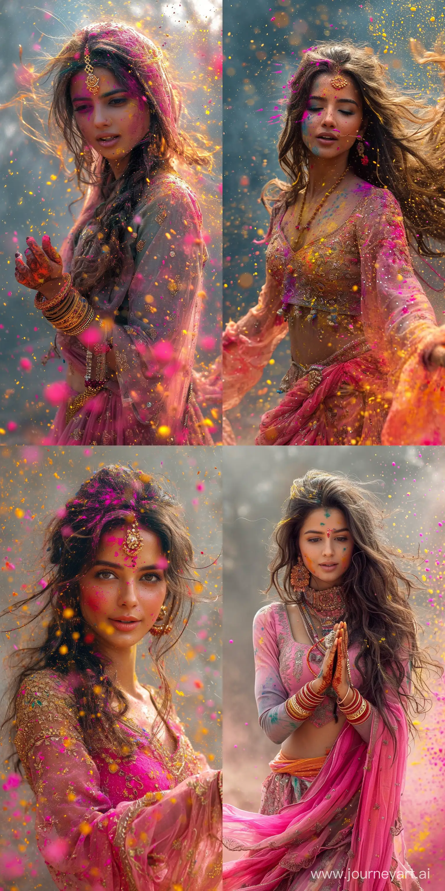 Punjabi-Woman-Dancing-in-Vibrant-Holi-Paints