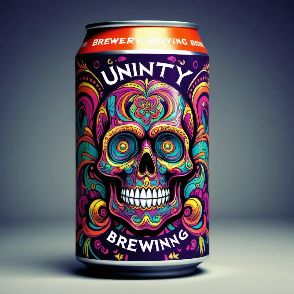 Psychedelic Skull Beer Can Label by Unity Brewing