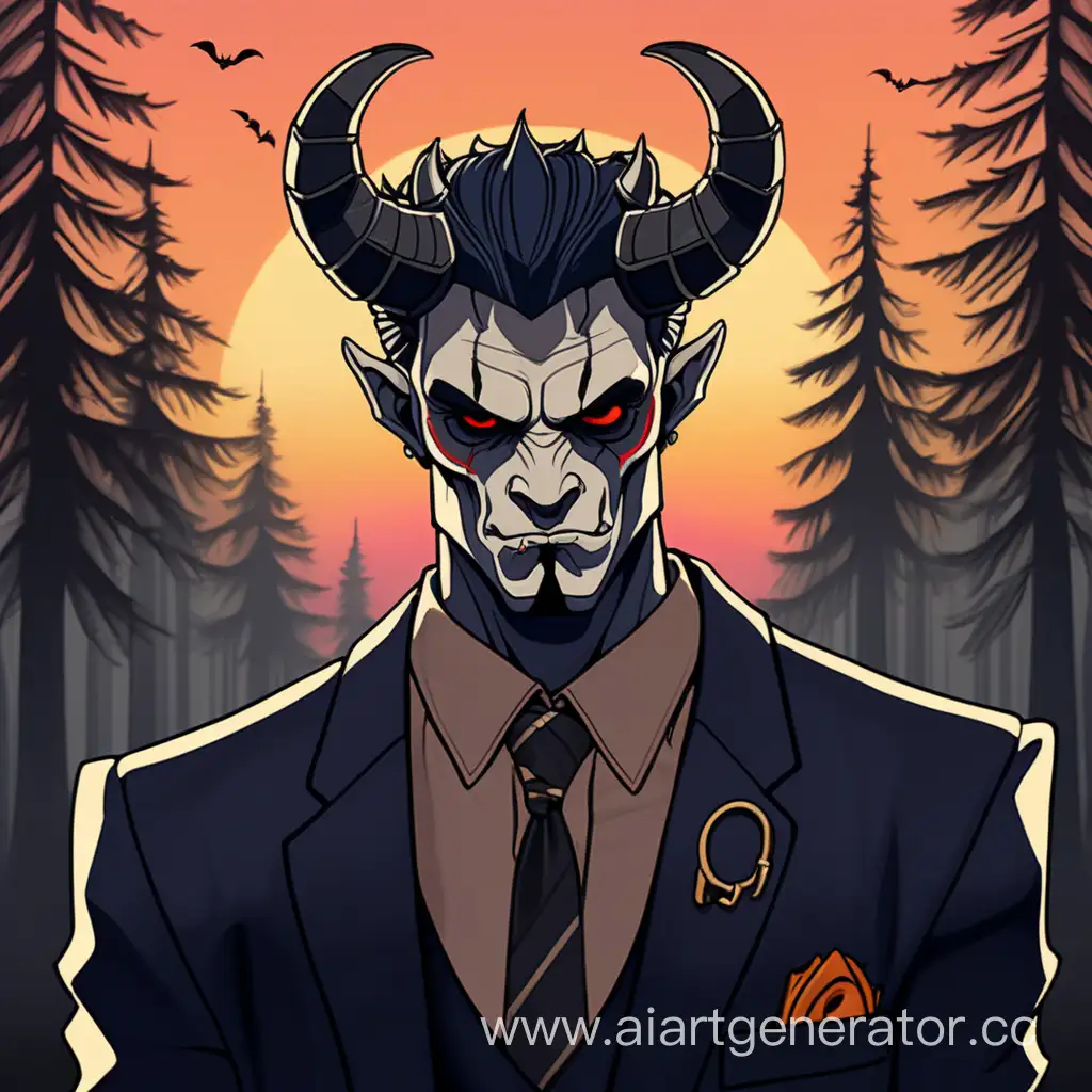 Sinister-Humanoid-in-90s-Gangster-Style-Embraced-by-Twilight-in-Mysterious-Forest