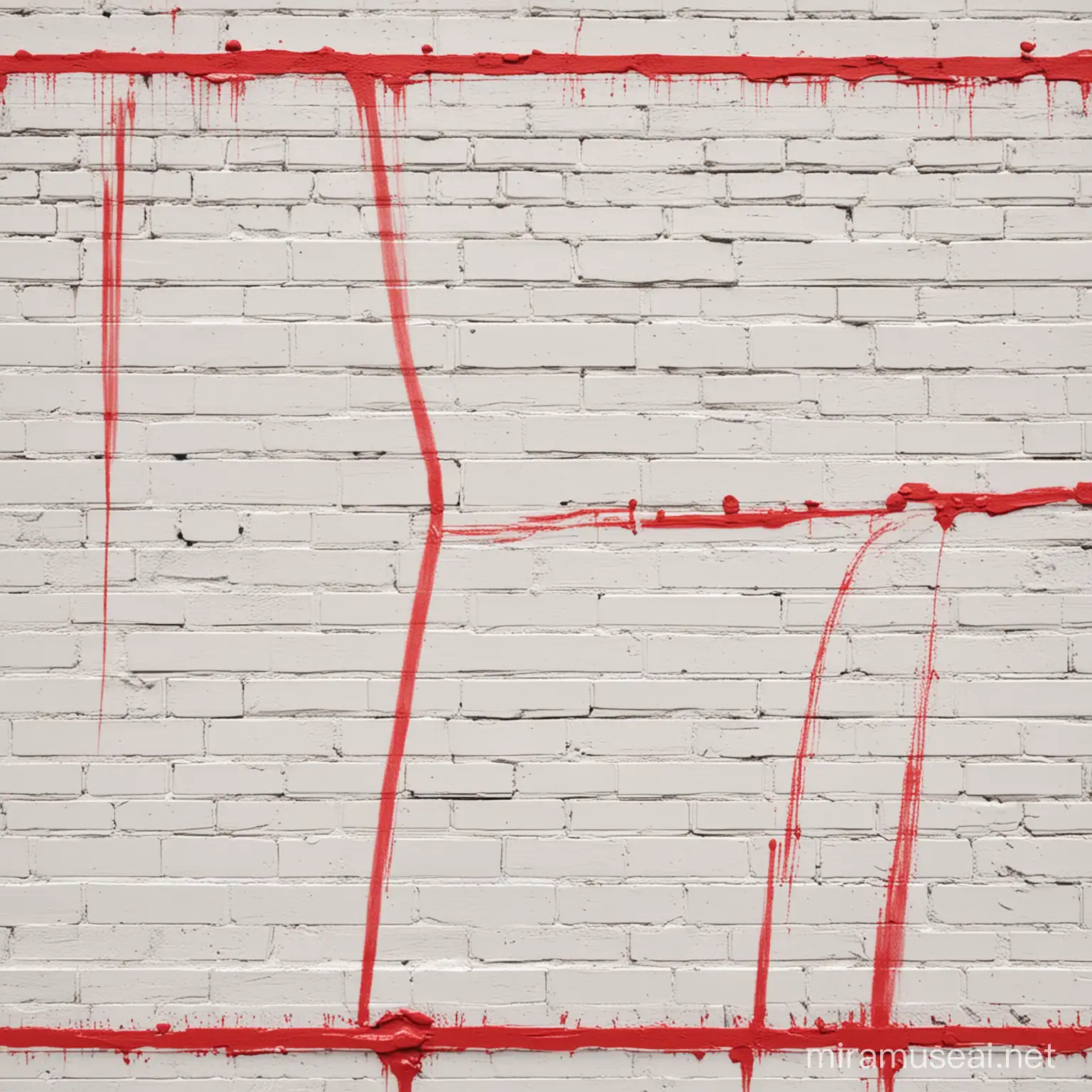 red spray paint lines on white brick wall