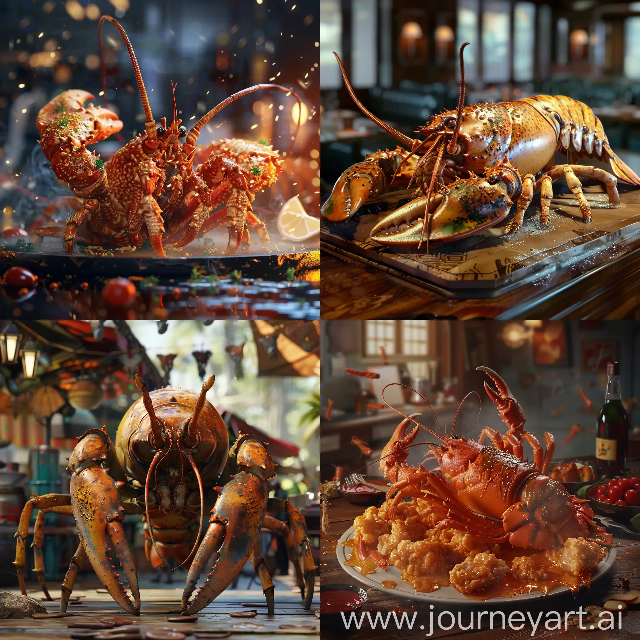 A huge fried lobster :: 3D animation 