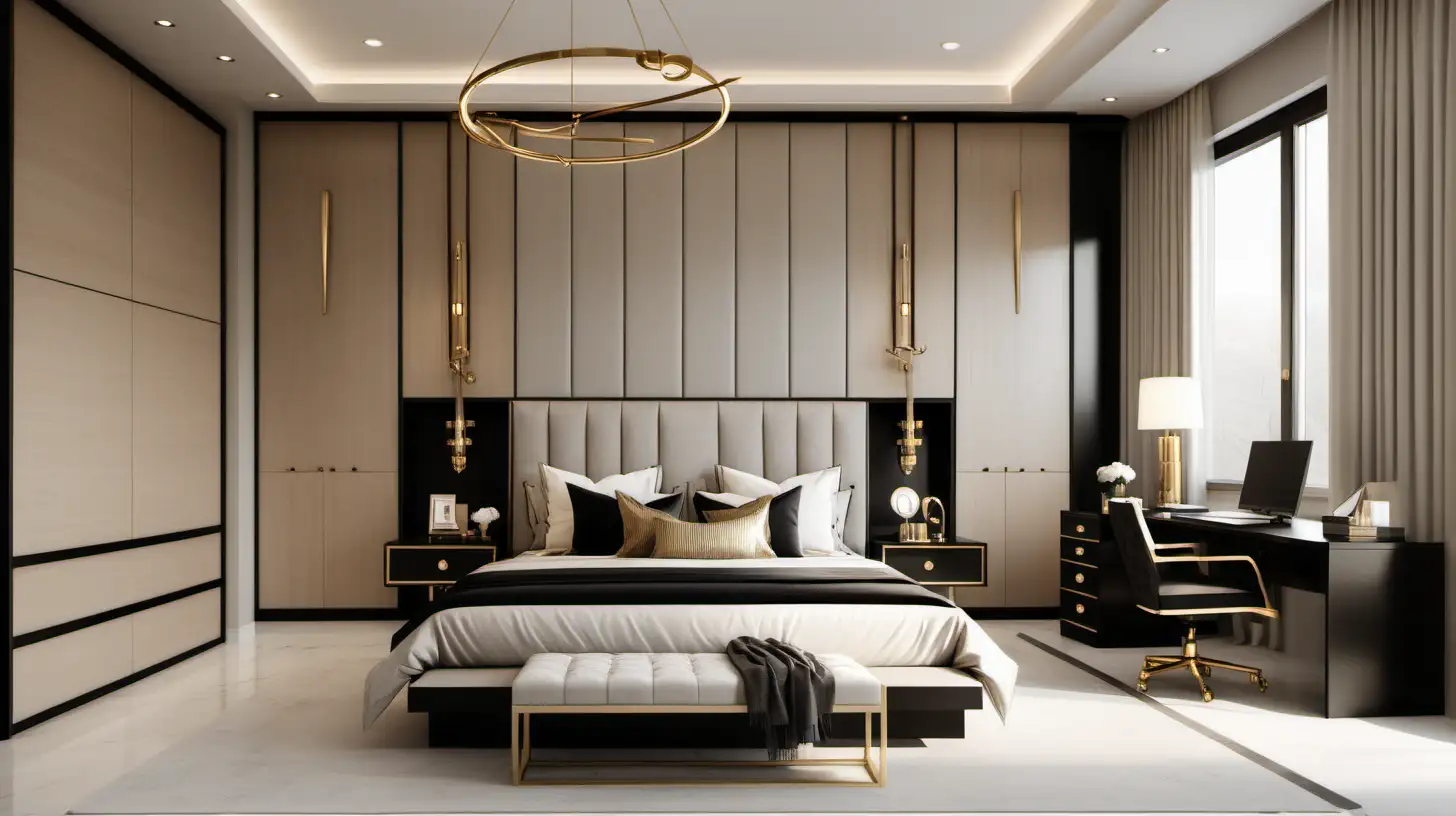 Contemporary Minimalist Bedroom Design with King Bed and Desk