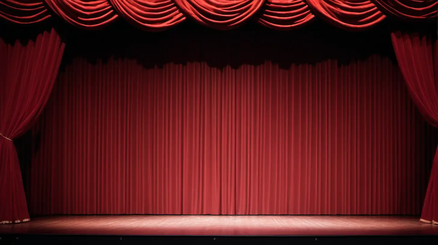 Vibrant Red Stage Curtains Set on an Empty Theater Stage