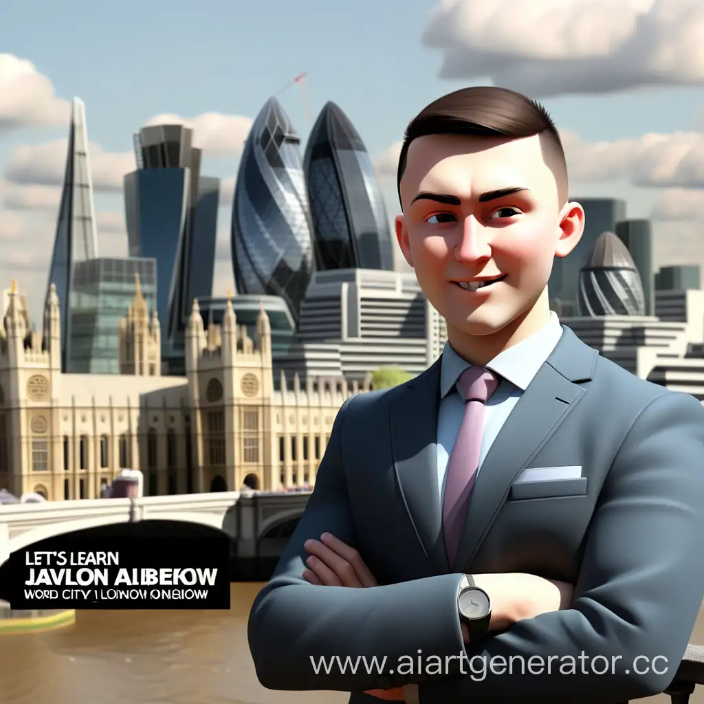 "LETS LEARN ENGLISH WITH JAVLON ALIBEKOV" word 
with the city of London in the background






