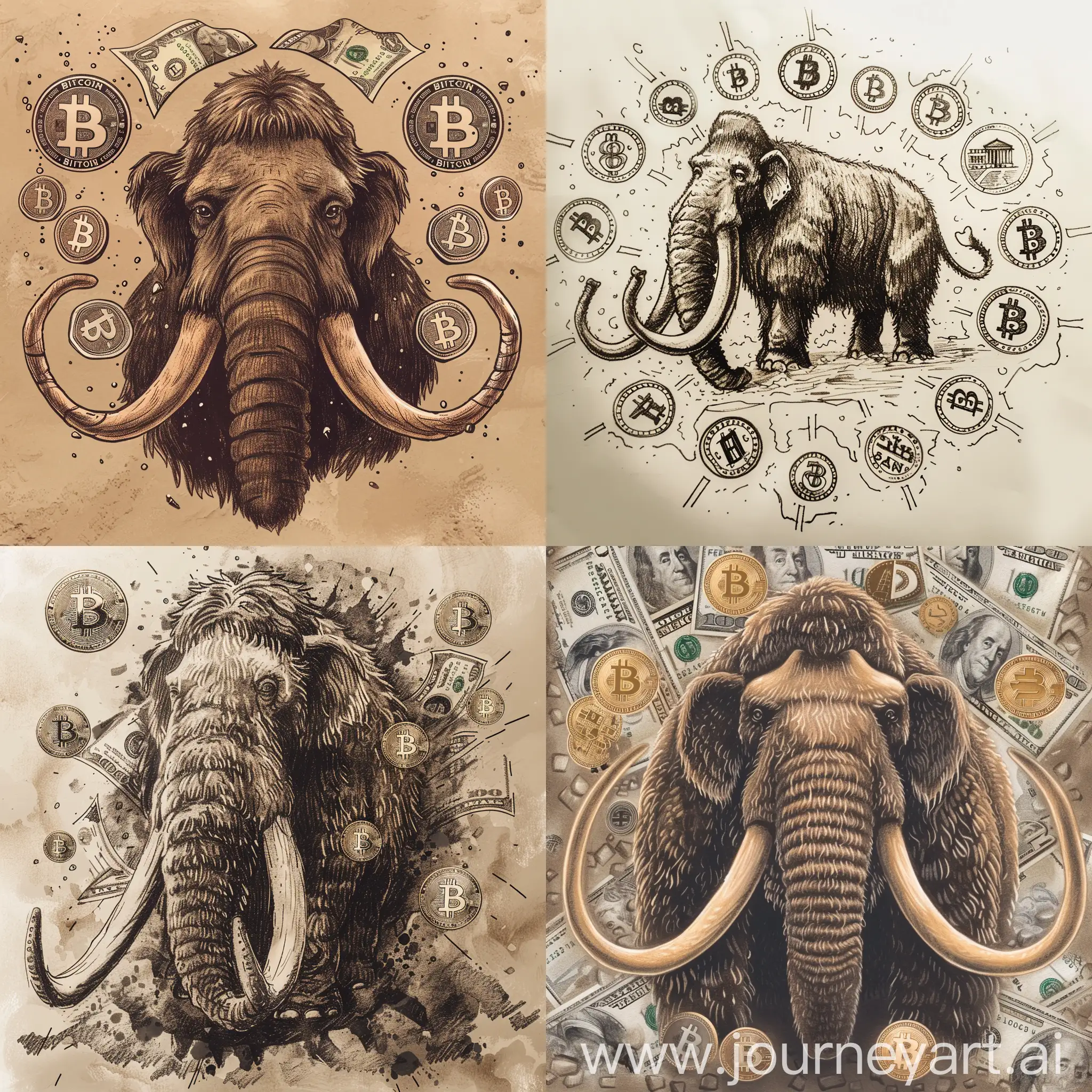 Mammoth-Amidst-Dollar-and-Bitcoin-Symbols