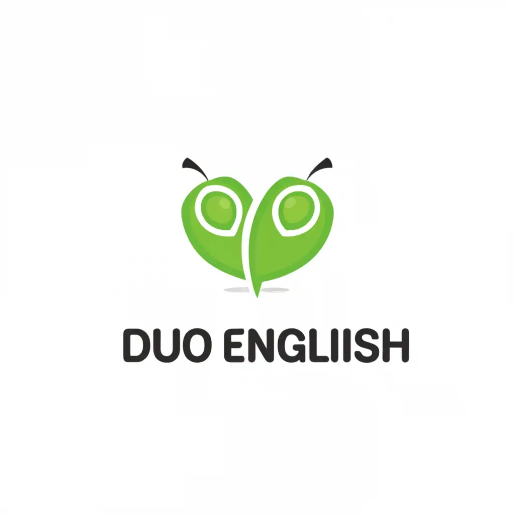 a logo design,with the text "DuoEnglish", main symbol:two peas in a pod,Minimalistic,be used in Education industry,clear background
