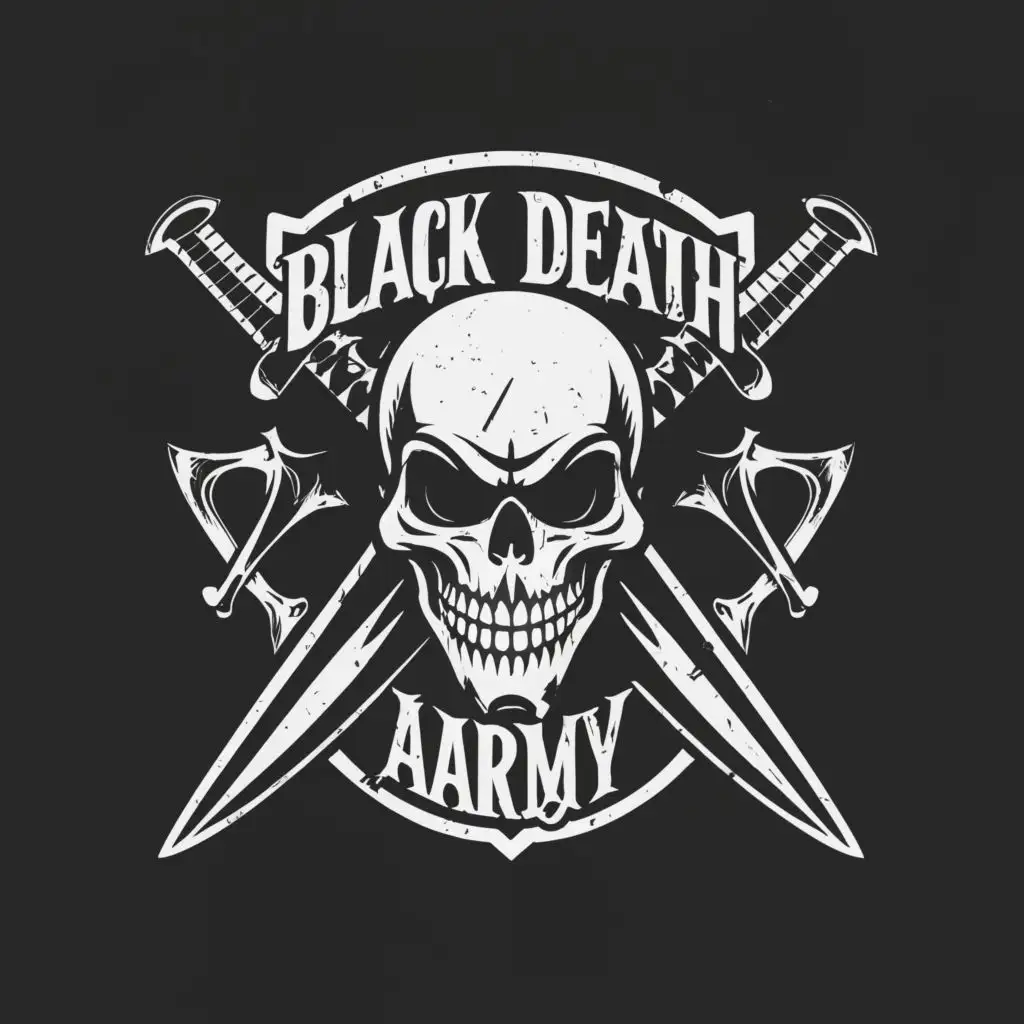 a logo design,with the text "Black Death Army", main symbol:military skull,complex,be used in Entertainment industry,clear background