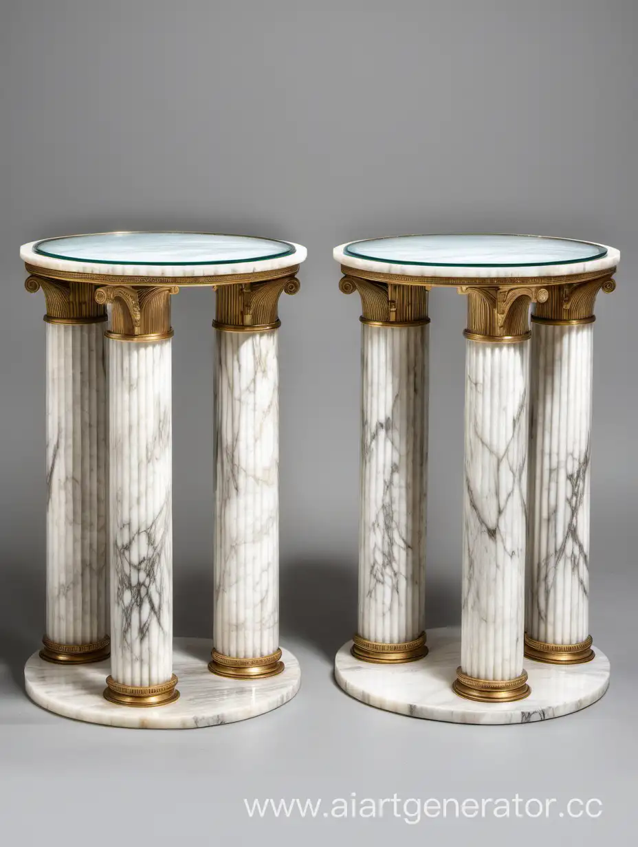 Neoclassical-Setting-Two-Low-Magazine-Tables-with-Three-Doric-Columns