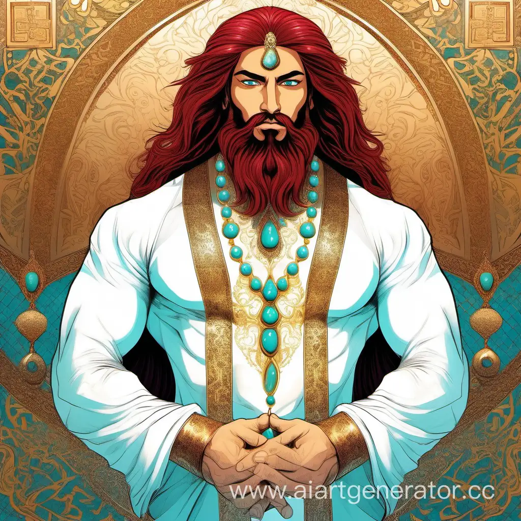 Persian-Shah-with-Crimson-Hair-and-Turquoise-Eyes-by-the-Ocean